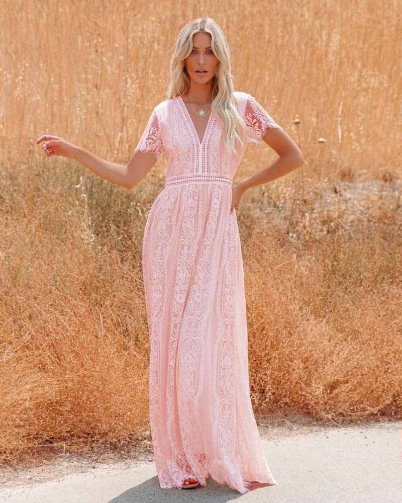 ROBE BOHÈME CHIC ROSE EN DENTELLE - SAVANA