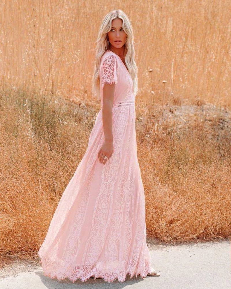 ROBE BOHÈME CHIC ROSE EN DENTELLE - SAVANA