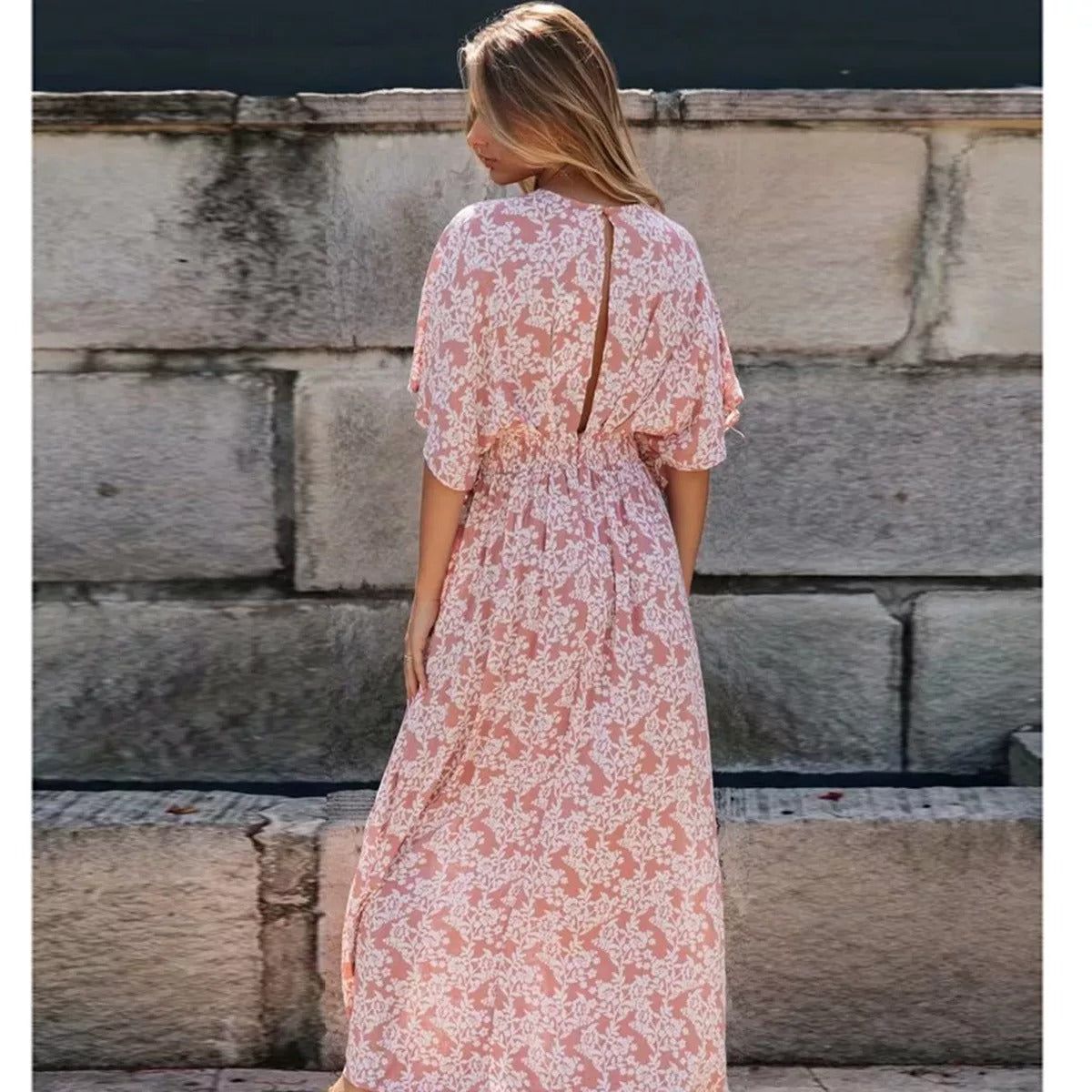 MAXI ROBE BOHÈME ROSE POUDRÉ - SAVANA